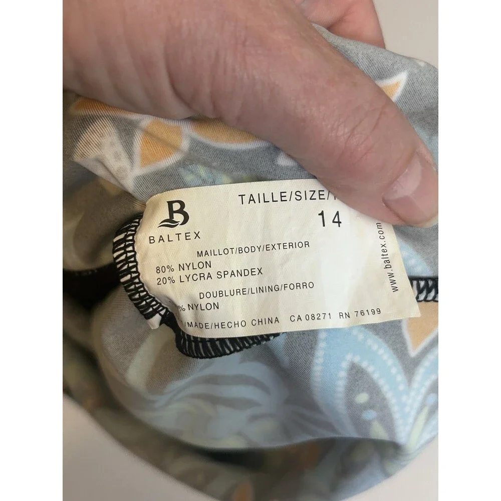 Baltex Pineapple Bay Tankini Swimsuit Size 14 Floral Black 2 Piece NWT Swim Set